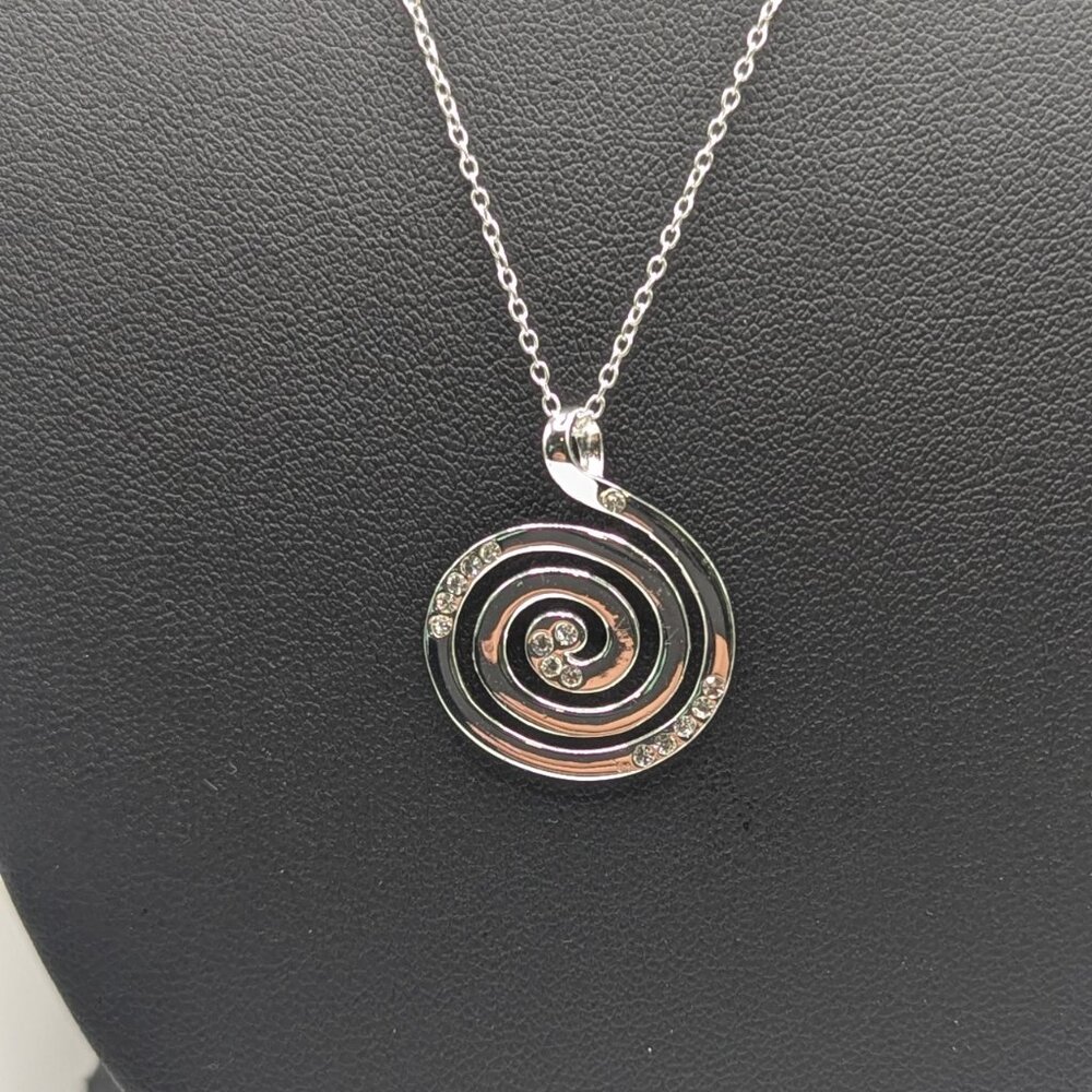 Sterling Spiral Necklace with CZ's 18"